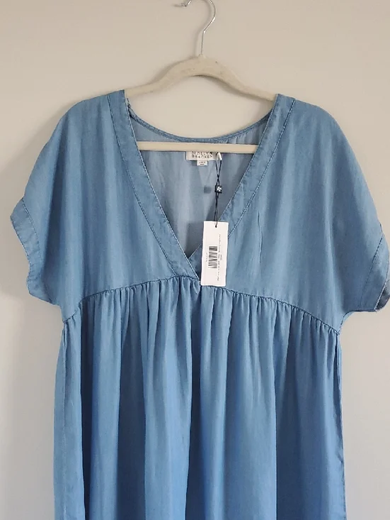 NWT Molly Bracken Denim Light Blue Flared Chambray Mini Dress Sz XL Coquette - Picture 5 of 16